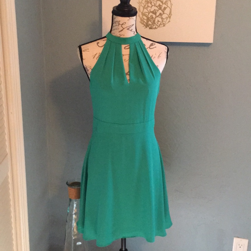 Green Express knee length cocktail dress.